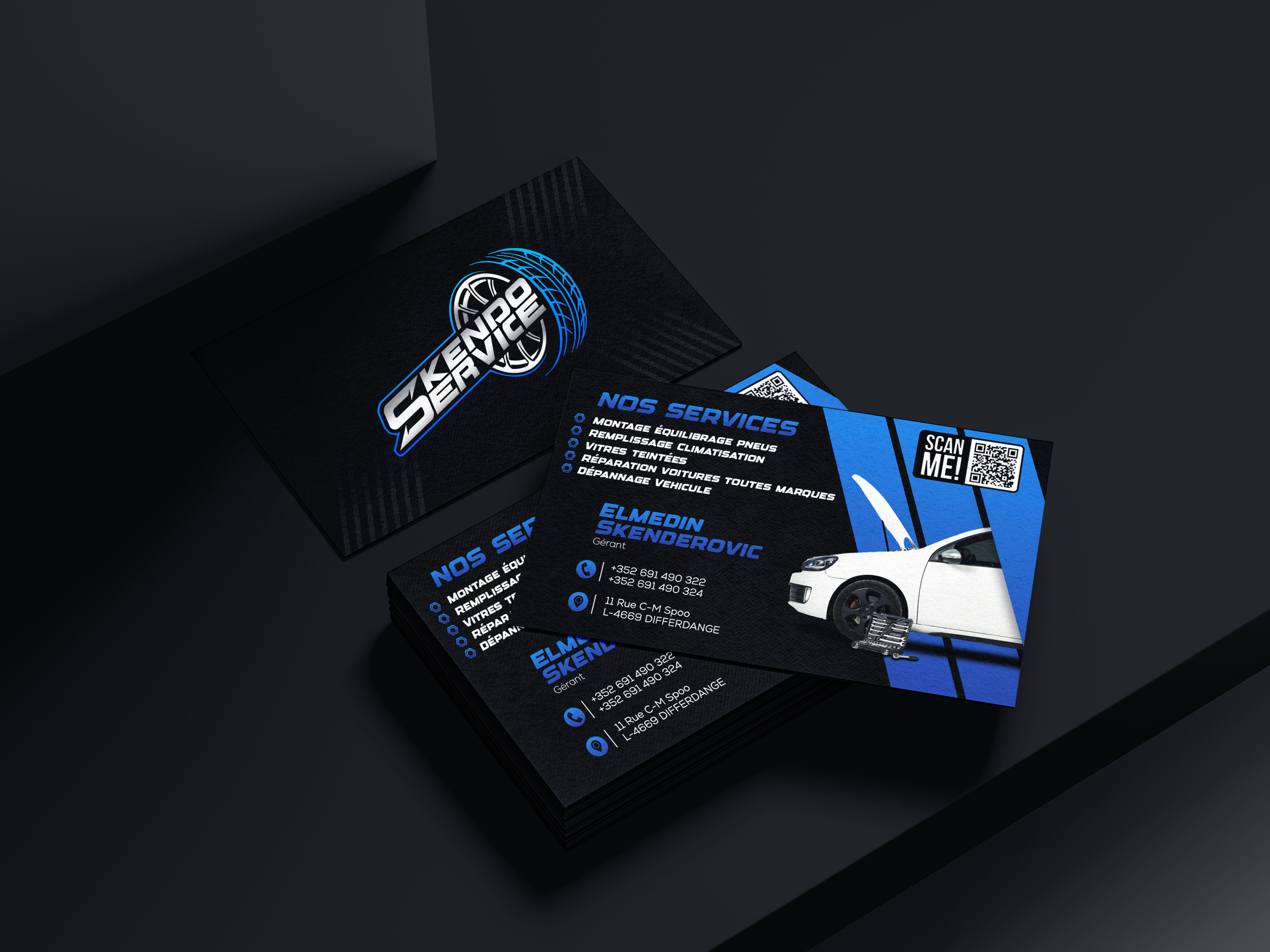 Brand identity and business card design for Skendo Service